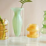 Qfdian Double Wall Glass Vase Art Decorations Flower Plant Container Vase Home Decor Accessories Desktop Crafts Terrarium Decoration
