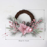 Qfdian  New Christmas Pink Wreath With Balls Artificial Plant Rattan Garland Christmas Rattan Hanging Ornament For New Year Home Decor