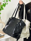Qfdian High-capacity Pu Leather Simple Casual Shoulder Bags Women Vintage Y2k Aesthetic Shoulder Bags All Match Streetwear Underarm Bag