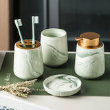 Qfdian Creative Gradient Green Marbled Ceramic Lotion Bottle Toothbrush Holder Soap Dish Set Bathroom Accessories Soap Dispenser Bottle