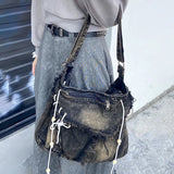 Qfdian Washed Denim Women Shoulder Bag Large Capacity Student Zipper Messager Handbags