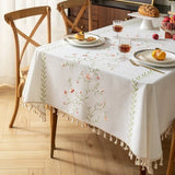 Qfdian  Three-dimensional Embroidery Table Cloth Light Luxury French Retro Rectangular Coffee Table Cloth High-grade Cotton Linen Decor
