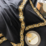 Qfdian 1000TC Egyptian Cotton Luxury Gold Embroidery Bedding Set Black Khaki Patchwork Duvet Cover Bed Sheet Fitted Sheet Pillowcases