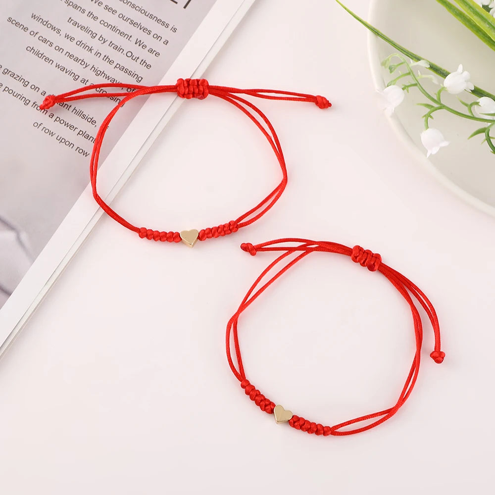 2pcs/set Fashion Handmade Heart Star Red String Bracelet Lucky Adjustable Couple Rope Bracelets Friendship Wristband Bijoux Gift