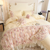 Qfdian  Princess Style Duvet Cover Sets with Lace Embroidery Bed Cover for Girls  Queen/King Size Soft Pink Bedding with Ruffles