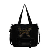 Qfdian Large Capacity Canvas Shoulder Bags Butterfly Denim Casual Totes New In 2025 Leisure Or Travel Bags Lady Sweet Packages Women