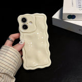 Qfdian Solid Color Gloss 3D Wave Texture Phone Case for iPhone 16 15 14 13 16 Pro Max Soft Silicone Shockproof Protection Coque Cover