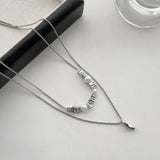 Qfdian  Double Layer Pendant Necklace Irregular Geometric Water Drop Silver Tone Alloy Minimalist Versatile Choker Jewelry Women