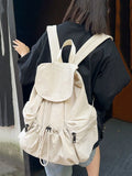 Qfdian Casual Backpack Women Large Capacity Fashion Junior High School Student Pleat Schoolbag Cloth Bag Korean Travel Backpack