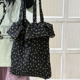 Qfdian  Fashion Casual Chic Flower Print Shoulder Bag Elegant Fairy Sweet Ruffled Women's Handbags Korean Y2k Aesthetic Crossbody Bags