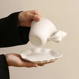 Qfdian  Home French Conch Mug Coffee Shop Matte Ceramic Coffee Cups Retro Relief Shell with Cup Plate Set Mate Pair Cup Gift Tea Cup