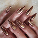 Qfdian  24Pcs Solid Color Grey Almond Fake Nail Cat's Eye Design Wearable Round Head False Nails with Shiny Powder Press on Nails