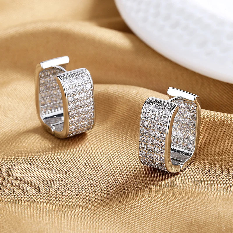 Korean Fashion Shiny CZ Hoop Earrings for Women Metal Luxury Gold Silver Color Simple Versatile Girls Earrings Hot Jewelry