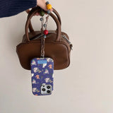 Qfdian Ins floral cat cute leather cover for iphone 15pro 16Pro 14promax 13promax 14 13 15 16 pro max colorful chain rope phone case