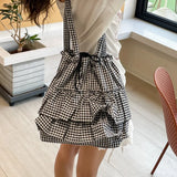 Qfdian Y2k Aesthetic Preppy Plaid Ruffled Women's Handbags Korean Women Fashion Shoulder Bags All Match Drawstring Pleated Underarm Bag
