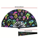 Qfdian  In The Dark Mushroom Folding Fan  Vibrant Neon Psychedelic Design Handheld PP Material for Parties Raves Halloween