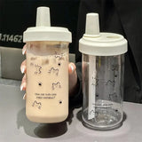 Qfdian  New Plastic Water Bottle For Girls With Straw Lid Bubble Milk Tea Plastic Cup Simple Outdoor School Straw Drinking Water Bottles