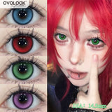 Qfdian  2pcs/pair Colored Contact Lenses for Makeup Eyes Cyber Series Halloween Beauty Red Contact Lenses Purple Myopia Lens