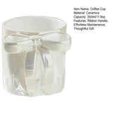 Qfdian  Ceramic Coffee Mug Ribbon Bow Handle Coffee Cup Cute Cups Aesthetic with Pink Bow Gift Box Packaging Gift for Friend