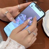 Qfdian Kpop Gothic Y2K Pink Crystal Heart Star Cute Cartoon Cat Metal Open Rings For Women 2025 Trendy Aesthetic Jewelry Accessories