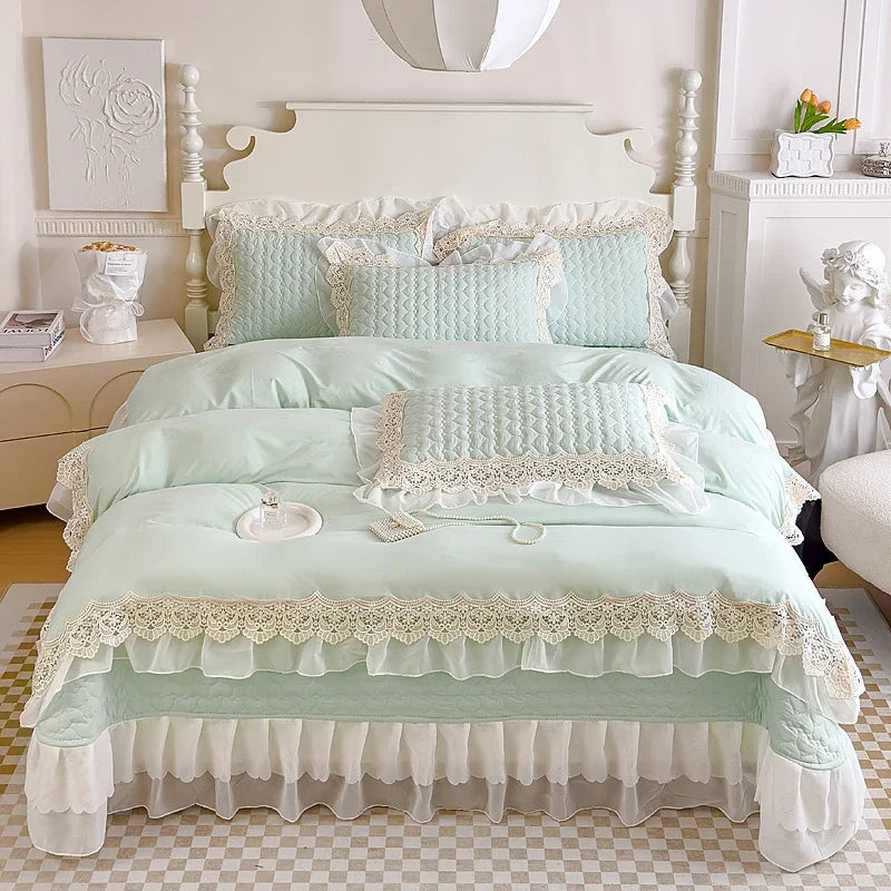 Large Lace Three-piece Summer Quilt with Air Conditioner Waxy Small Cotton Lace Chiffon Bed Cover Four-piece Summer Quilt