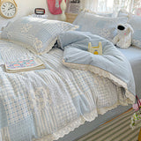 Qfdian  Ins Princess Bedding Set Floral Duvet Cover Set Flat Sheets Set Single Twin Double Size Bed Linen Set Back To School Season