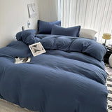 Qfdian Solid Bed Linen Cotton Bedding Set with Sheet Duvet Cover Pillowcase Single Couple Bedsheet King Queen Double Twin Size