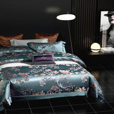 Qfdian 22 Momme Natural Mulberry Silk Luxury Bedding Set Yarn-dyed Jacquard Silk Cotton Duvet Cover Flat Sheet With Pillowcases 4Pcs