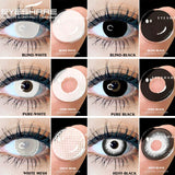 Qfdian Cosplay Contact Lenses 1Pair Colored Contact Lenses for Eyes Black Lenses White Eye Lenses Contact Lenses for Halloween
