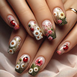 Qfdian 24pcs Mid-length French False Nails Leopard Print Gradient Design Fake Nail Ballet Datachable Press on Nails Finished Manicure