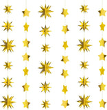 Qfdian  4PCS Gold 3D Stars Metallic Paper Hanging Garlands for Christmas Wedding Birthday Graduate Party Ceiling Decorations Supplies