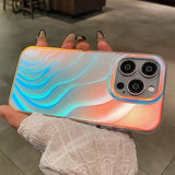 Qfdian Aurora Gradient Colorful Case for iPhone 15 14 16 Pro Max 13 12 11 Ripple Laser Feather Shockproof Acrylic Cover for iPhone 15