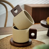 Qfdian  Vintage Tea Cup Tray Set Antique Ceramic Wooden Handle Coffee Cups Americano Home Office Mug Milk Breakfast Mugs Saucer Tea Tool