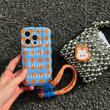 Qfdian Summer oringe and blue wave phone case for iphone 13 12 15 pro max 11 15pro 13promax 14 cute bunny stand holder rope cover shell