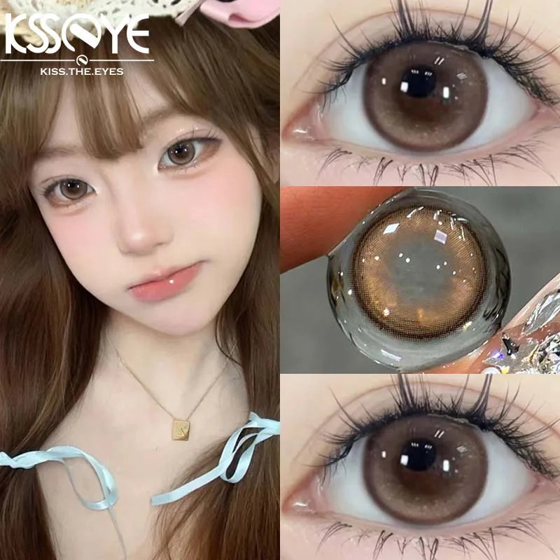 Qfdian 2PCS New Product Colored Contact Lenses Myopia Degree Korean Lenseses Soft Lens Eye Beauty Pupil ﻿Black Brown Lense ﻿