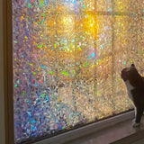 Qfdian Vinyl Window Sticker Rainbow Window Film 3D Decal Window Privacy Film Static Sticker  for Control UV Protection Peel and Stick