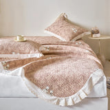 Qfdian  Flower Printed Bed Cover with Lace French Style Washed Cotton Bedspreads Quilted cobre leito de casal Comfortable and Soft