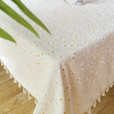 Qfdian Cotton Blend Tablecloth Beige Floral Printed Washable Farmhouse Table Cover for Wedding Party Living Room Baby Shower Decoration