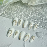 Qfdian 10pcs Almond Handmade Press on Nails White Foils Designed False Nails Manicure Artificial Short Full Cover Wearable Nail Tips