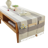 Qfdian  ‌New Nordic Solid Stripe Tablecloth Modern Minimalist Tassel Trim Dustproof Durable Decoration Mats Home Desk Dining Table Cloth