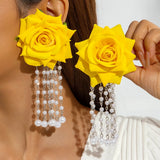 Qfdian  Stylish and unique large flower vacation earrings