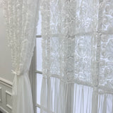 Qfdian  White Lace 3D Rose Curtains Splicing with Romantic Mesh Wrinkle Tulle Curtain for Bedroom Creative Wedding Background Decoration
