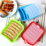 Qfdian Silicone Food Grade Sausage Mould 6 Cavity Homemade Ham Hot Dog Making Tray Household Cake Baking Molds with Lid Kitchen Tools