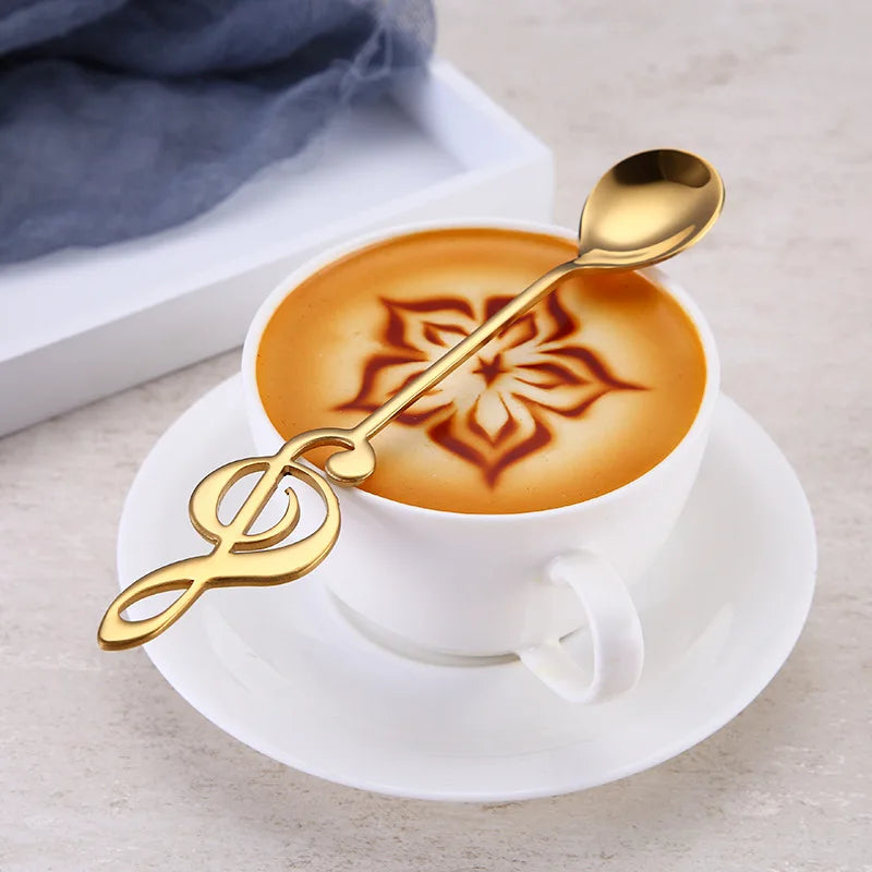 Qfdian Stainless Steel Musical Notes Coffee Spoon Stirring Cup Spoon Music Stick Ice Cream Gift Spoon Kitchen Tool Accessories