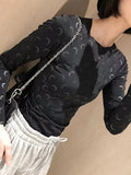 Qfdian  Fashionable Printed Slim Fit Elastic Long Sleeved Women's T-Shirt Korean Casual Thin Comfortable Round Neck with Women Top