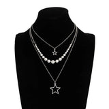 Qfdian  Trendy Y2K Star Pendant Necklace Simple Multi layered Metal Chain Necklace Women's Charm Statement Jewelry Gifts