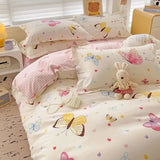 Qfdian  ‌100% pure thickened skin friendly cotton four piece set double bed single bed diagonal cartoon duvet set dormitory