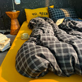 Qfdian  High Quality Beauty Bedding Set Plaid Duvet Cover Bed Sheet Set With Pillowcases Adult Dormitory Queen Size Winter Home Decor