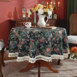 Qfdian  Vintage Jacquard Tablecloth Thickened Wear Resistant Flow Su Edge Household Round Dustproof Tablecloth Beautification Decoration
