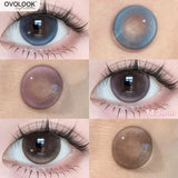 Qfdian  2pc New！Natural Blue Cosmetic Eye Lenses Brown Colored Contact Lenses Beauty Pink Lens Black Big Eye Lens violet Lens